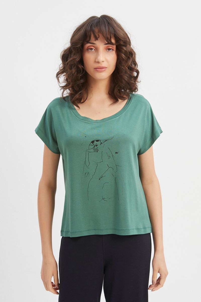 Blusa malha verde silk egon shiele lista p&b
