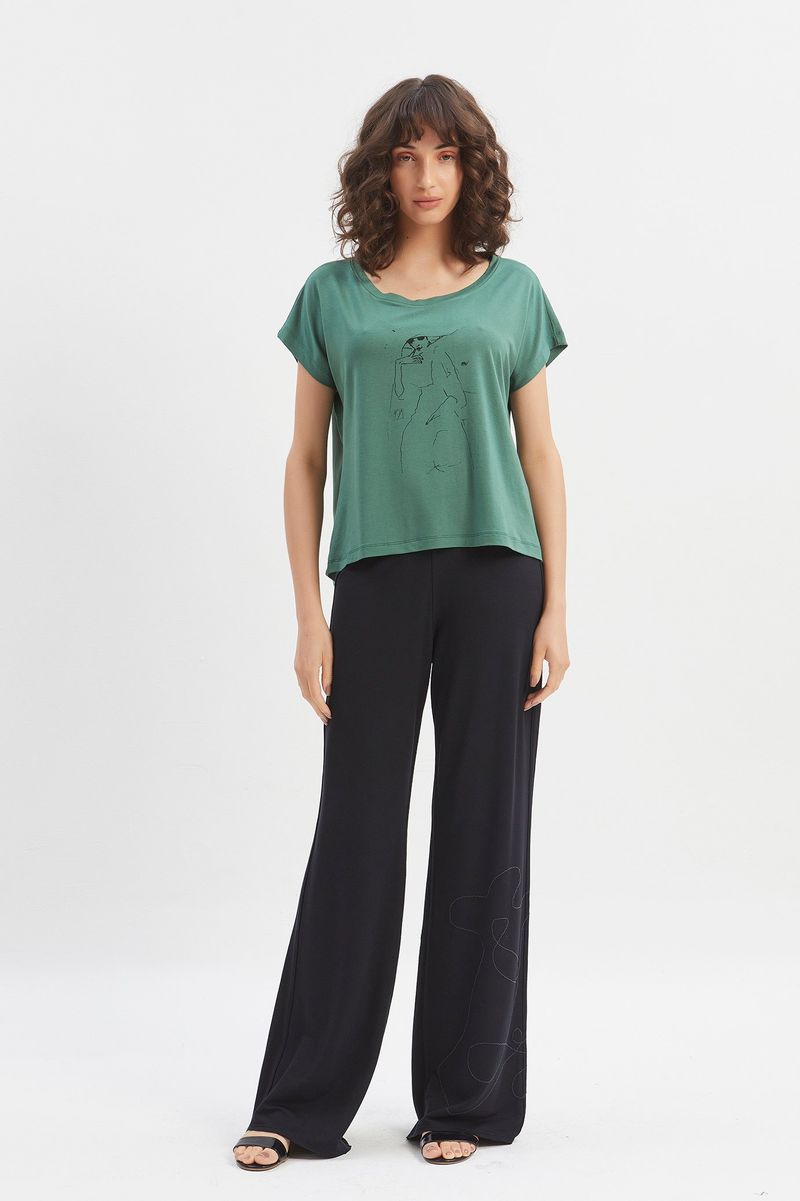 Blusa malha verde silk egon shiele lista p&b