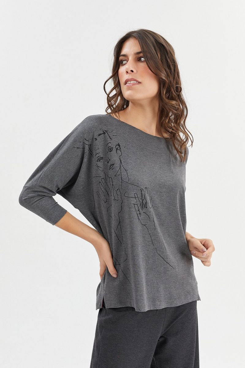 Blusa manga morcego egonchiele cinza