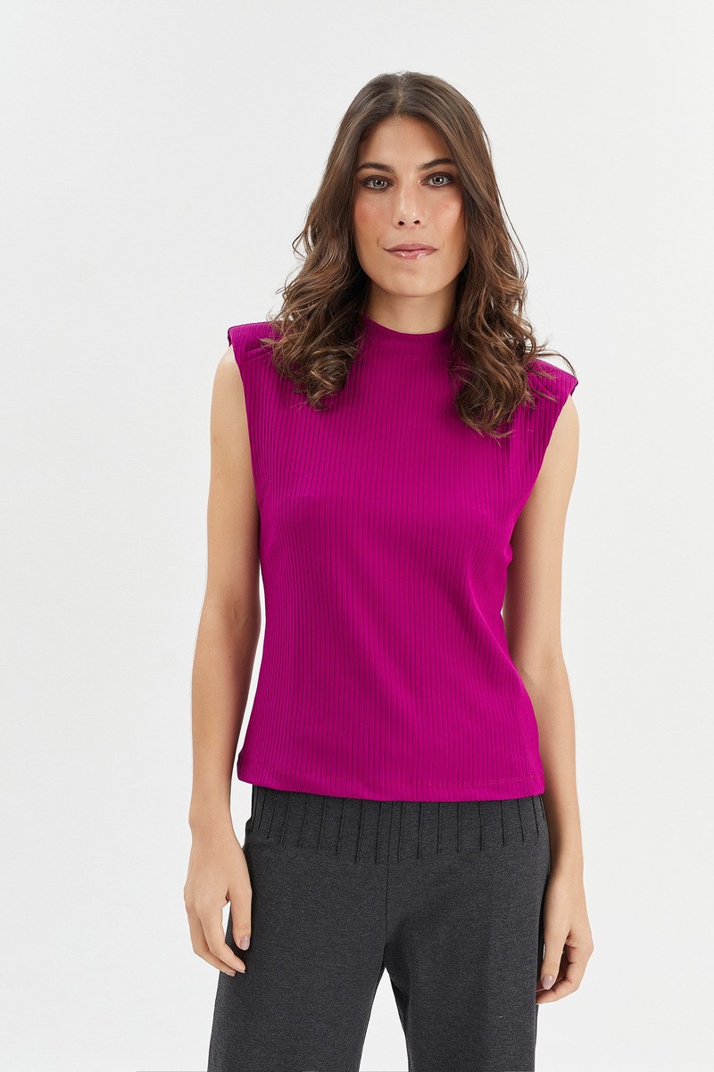 Blusa malha canelada rosa escuro