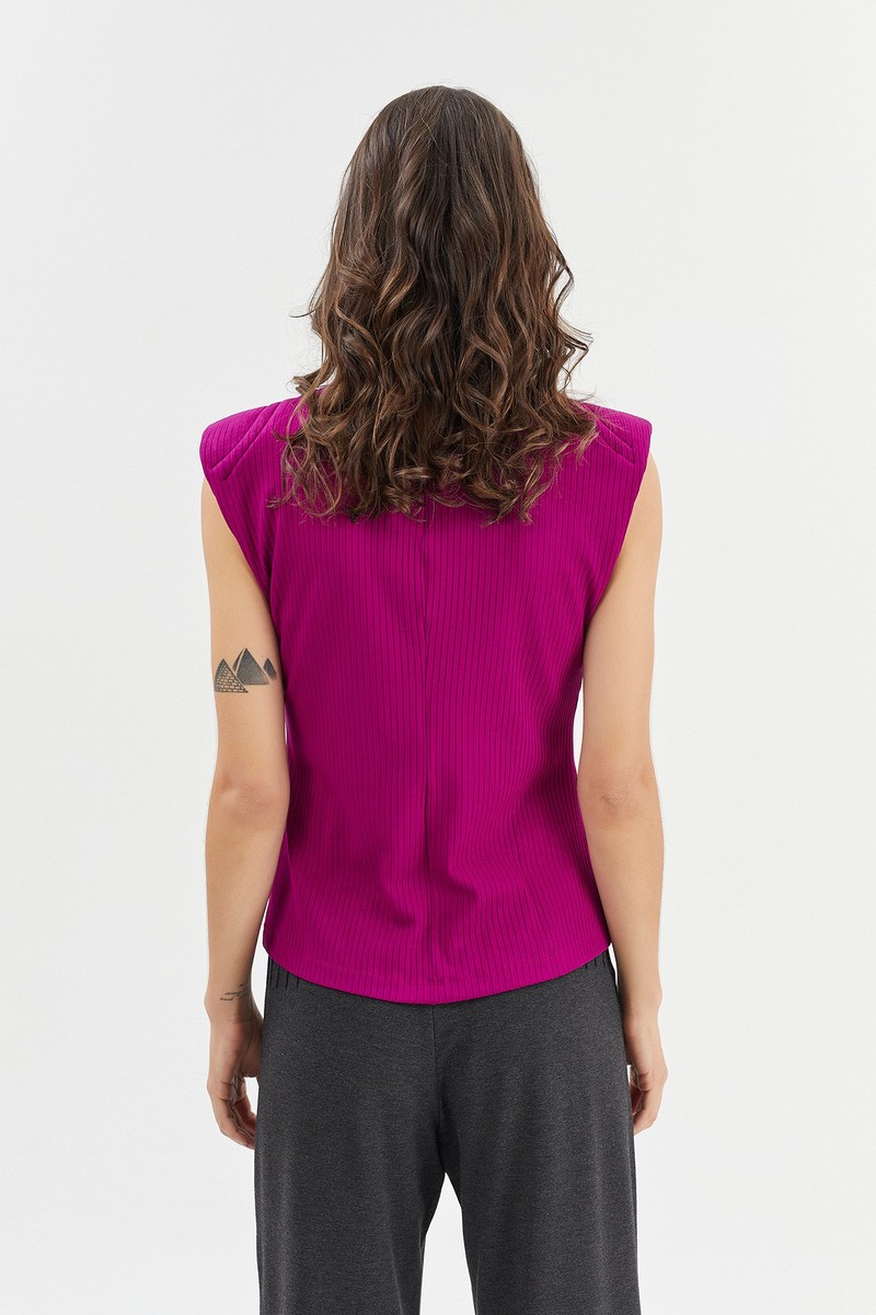 Blusa malha canelada rosa escuro