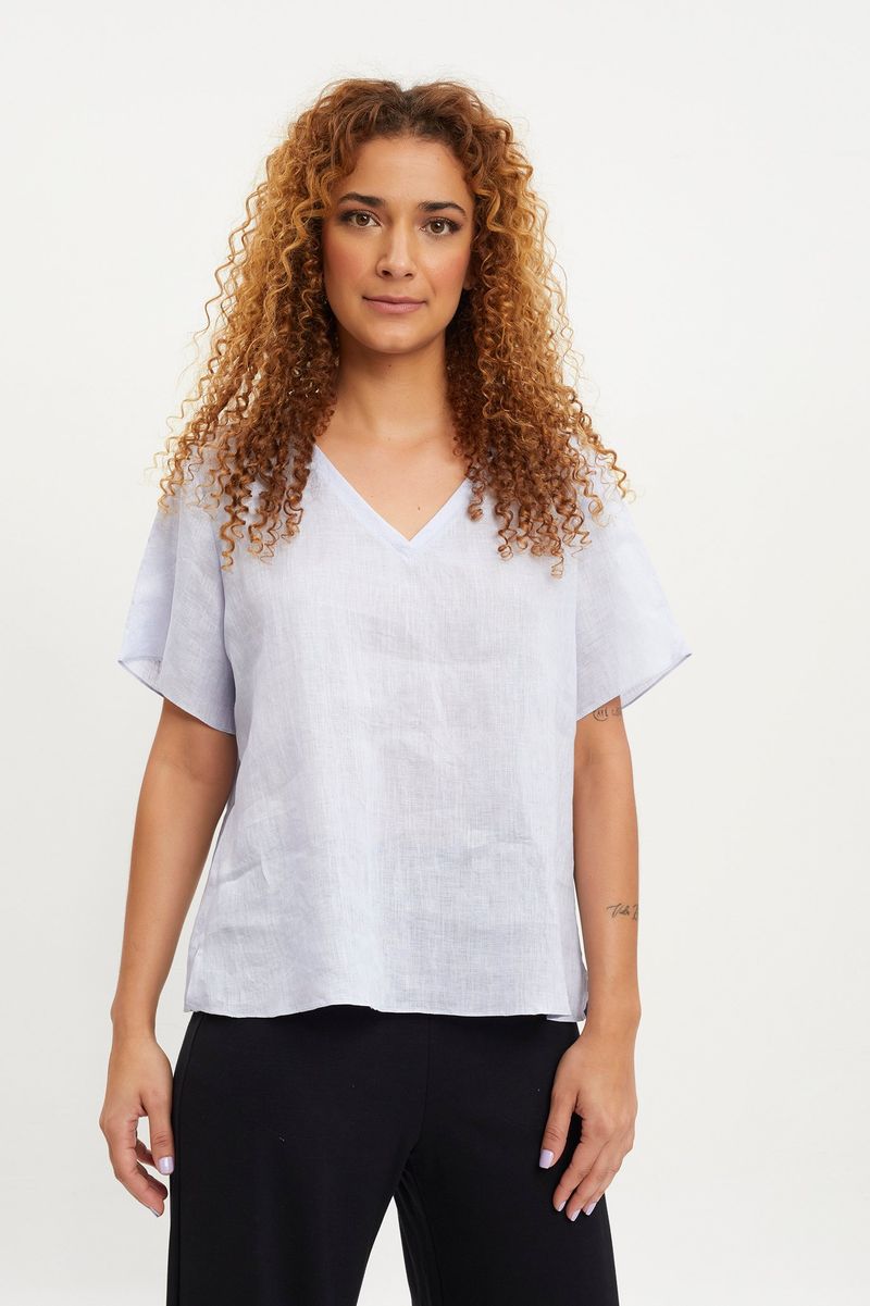 Blusa linho azul claro