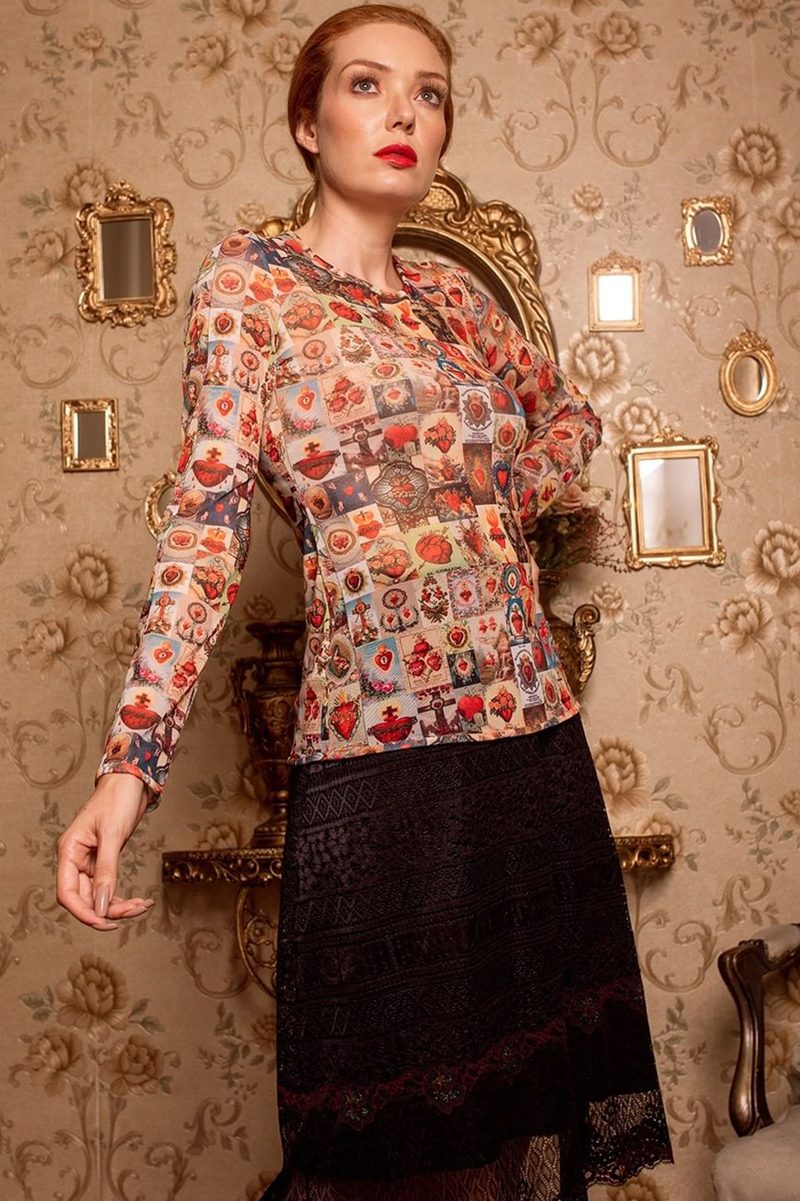 Blusa tule segunda pele manga longa sagrado coração