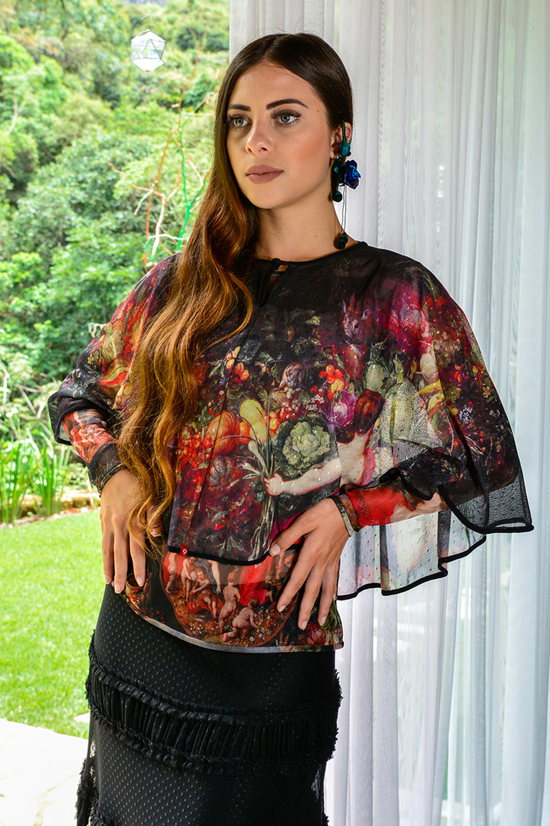 Poncho Tule Estampado Jan Brueghel