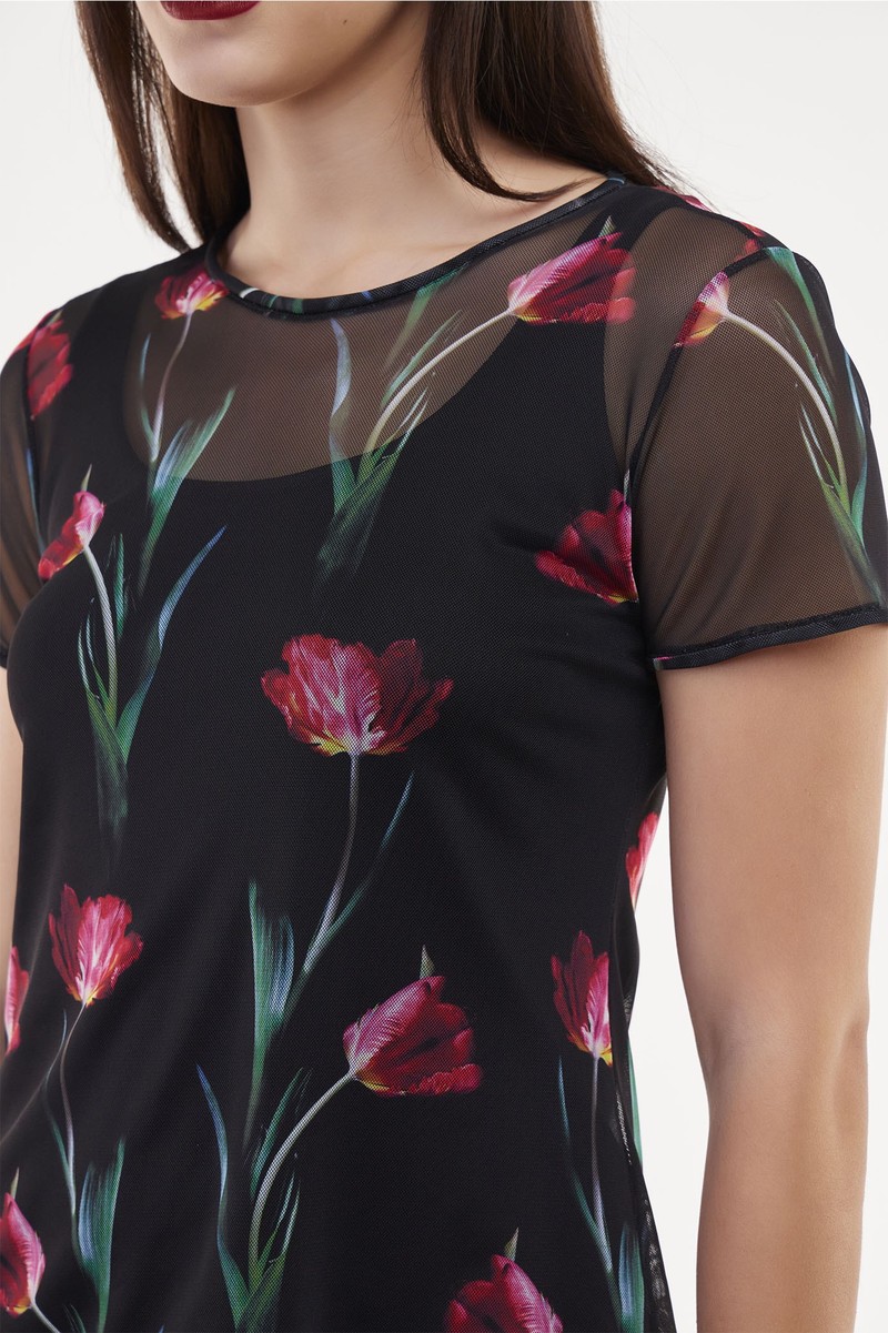 Blusa Tule Segunda Pele Manga curta Tulipas