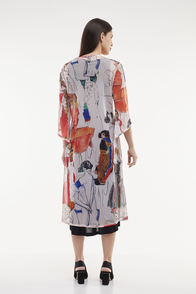 Kimono Longo de tule Mulheres Egon Schiele