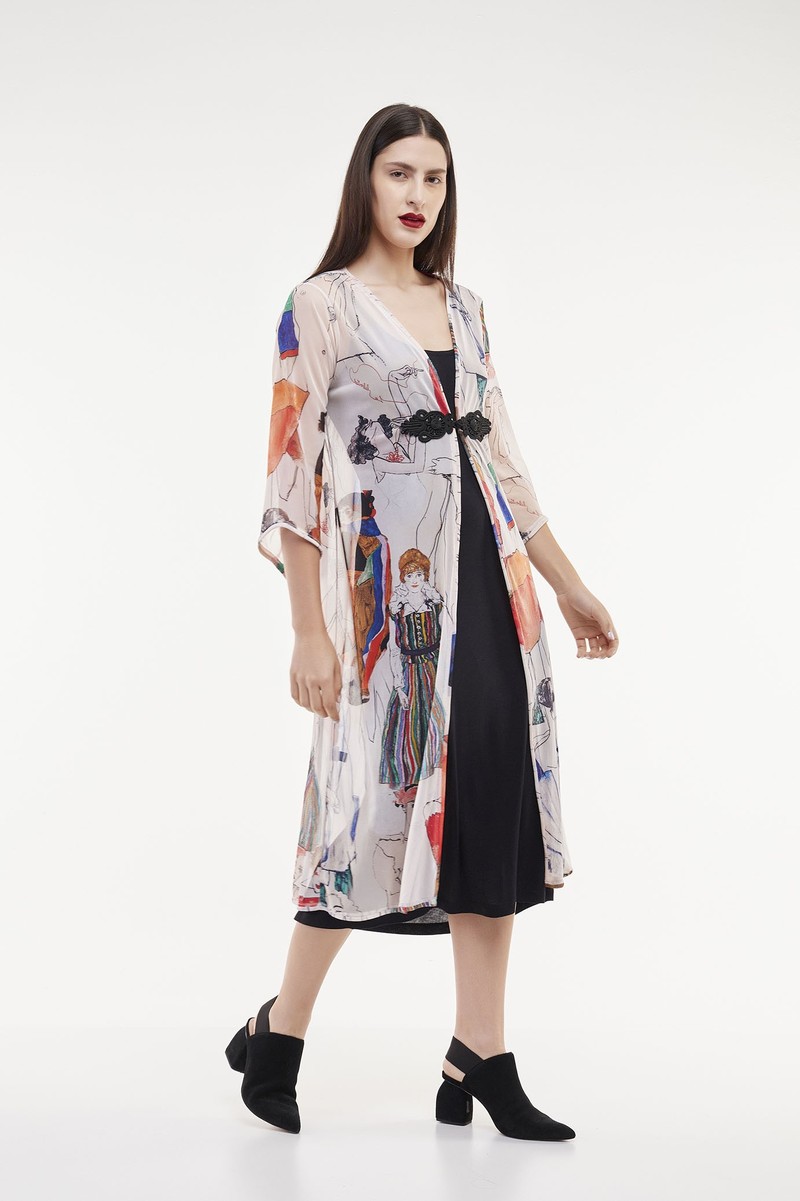 Kimono Longo de tule Mulheres Egon Schiele