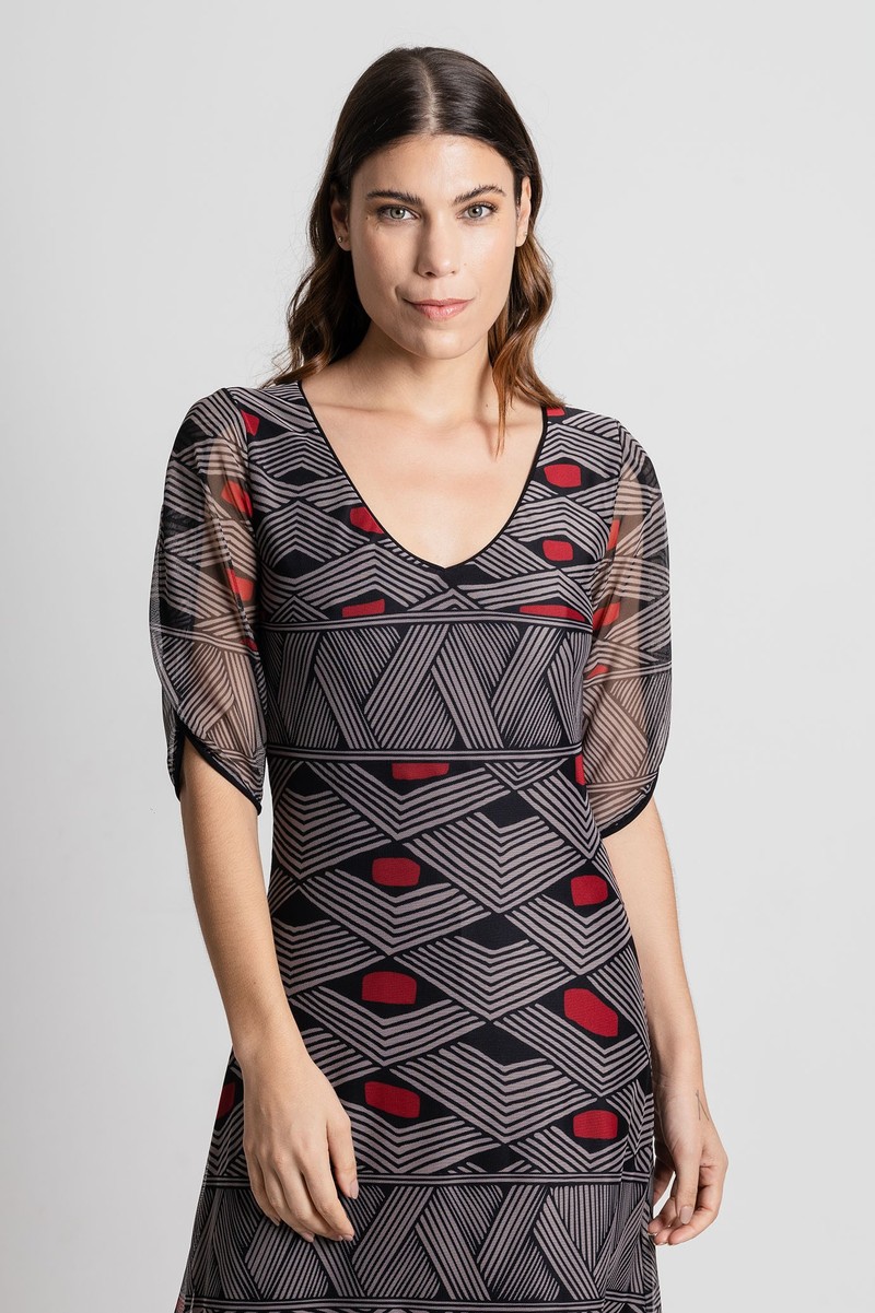 Vestido Tule Manga Morcego Tribal Indígena Bege