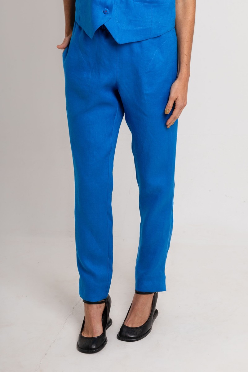 Calça de linho Azul com Bolso