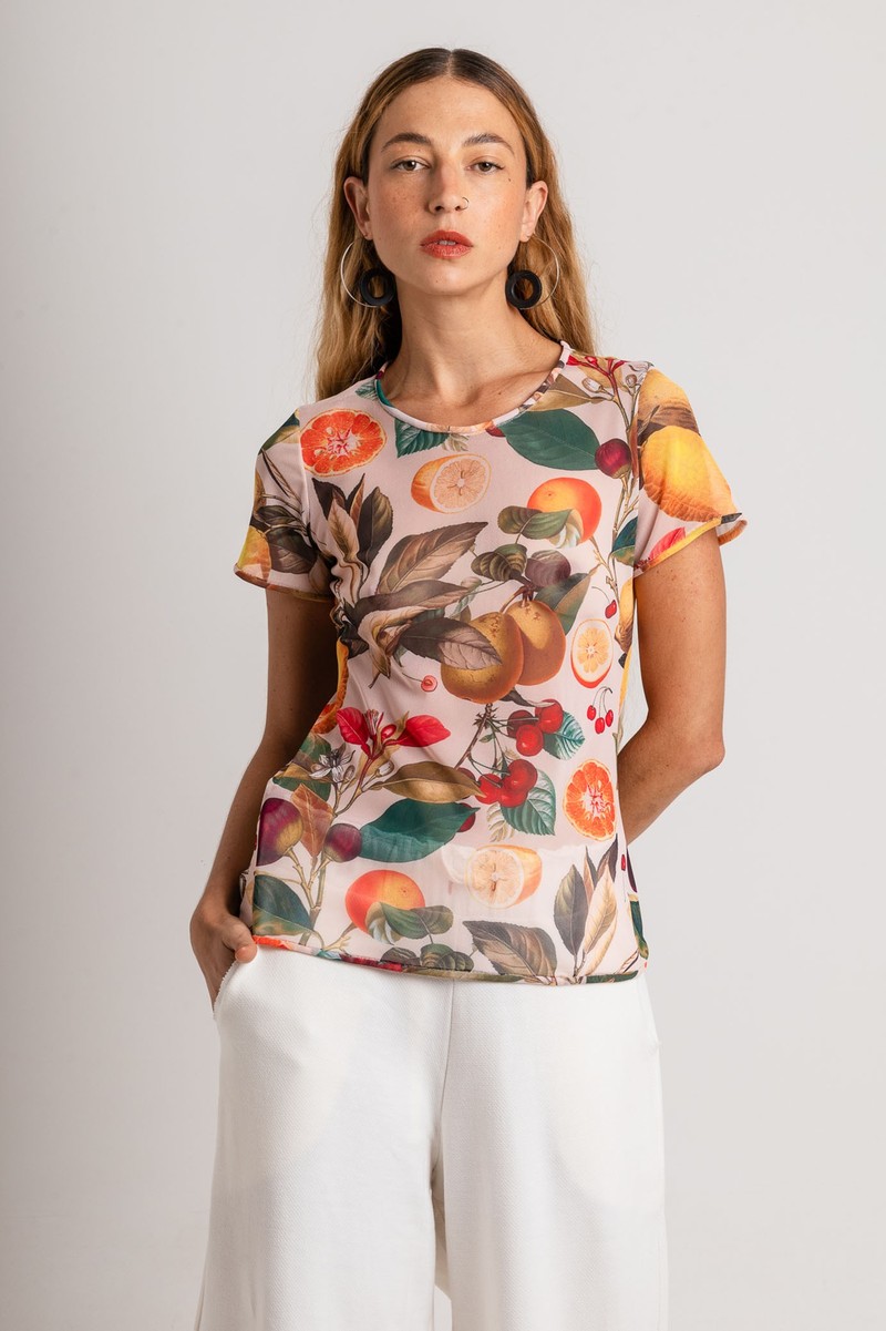 Blusa segunda pele manga curta Frutas Cítricas 