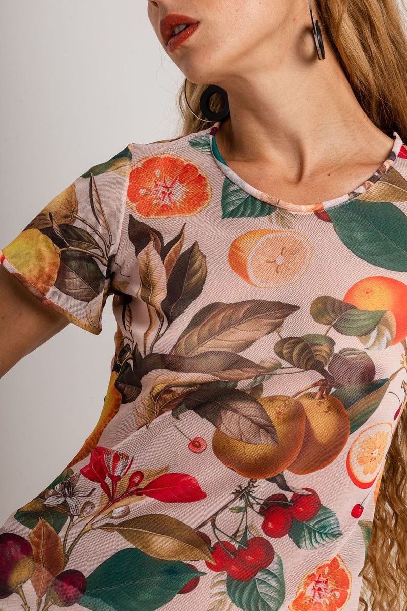 Blusa segunda pele manga curta Frutas Cítricas 