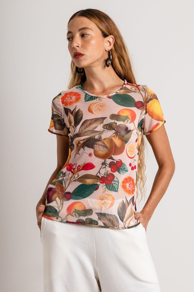 Blusa segunda pele manga curta Frutas Cítricas 