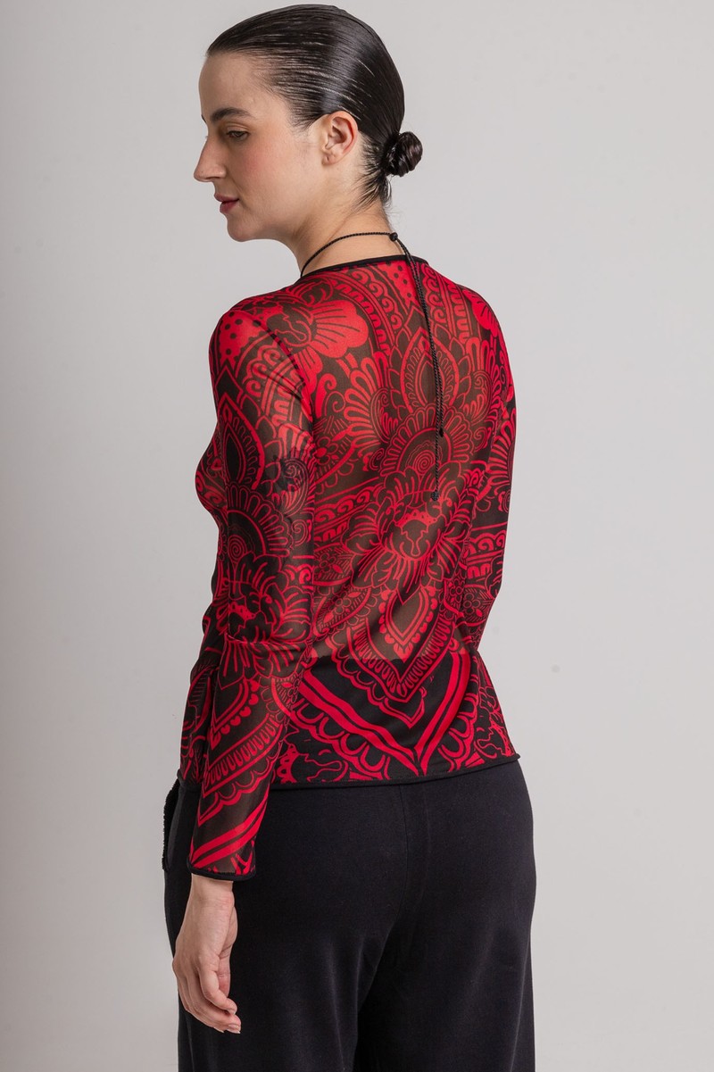 Blusa Tule Vermelha Tribal