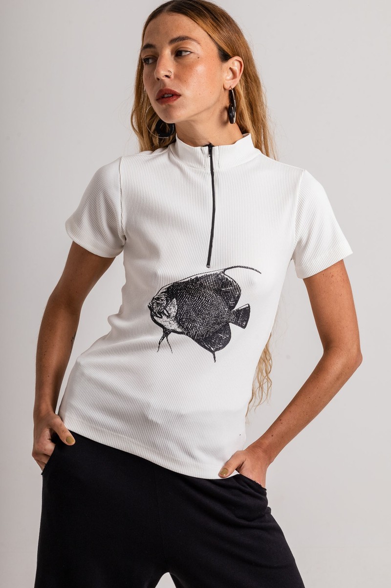 Blusa Gola Alta branca com Zíper