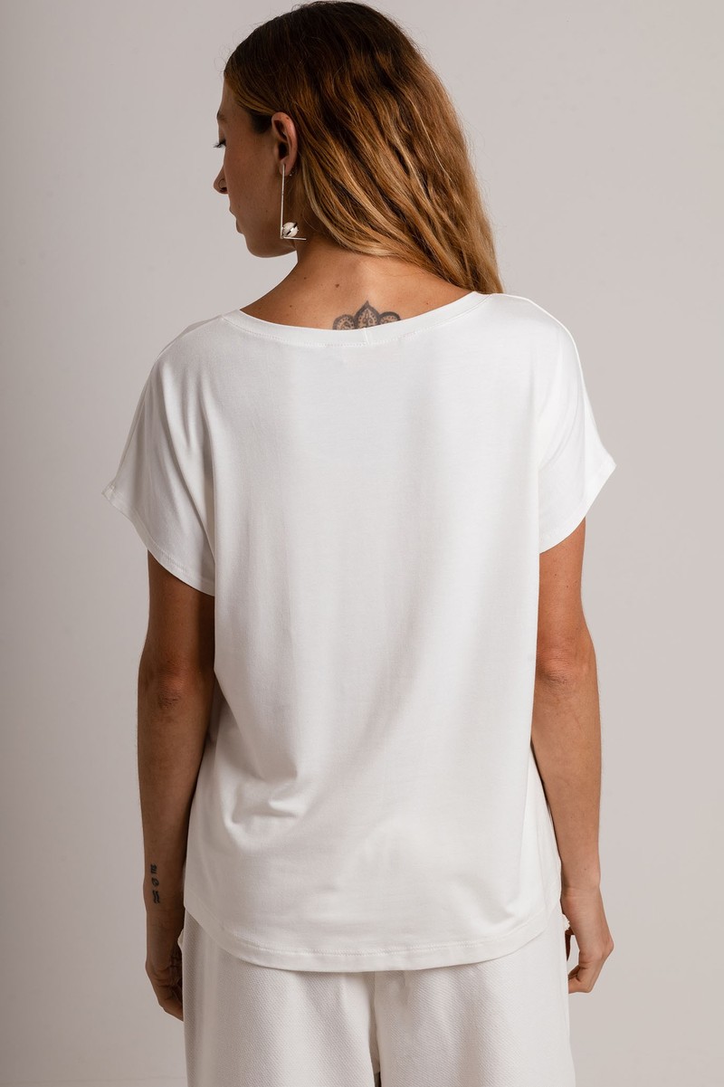 Blusa de Malha Off White com Silk Arabesco 