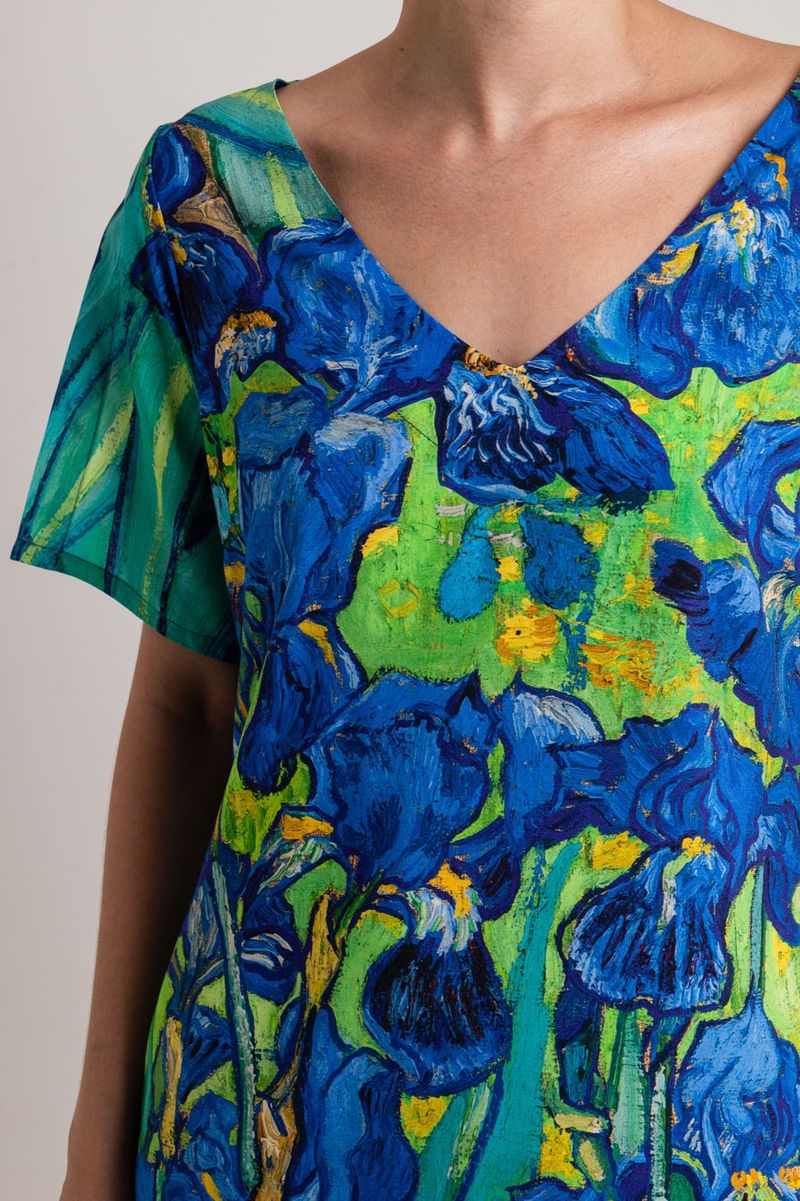 Vestido curto Van Gogh Orquidea manga aberta