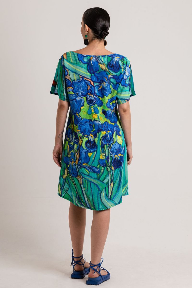 Vestido curto Van Gogh Orquidea manga aberta