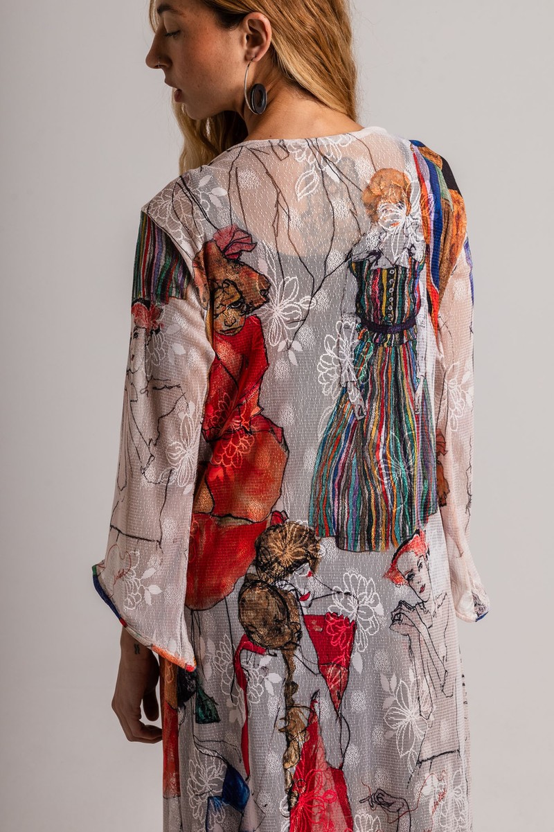 Kimono Longo de tule Mulheres Egon Schiele