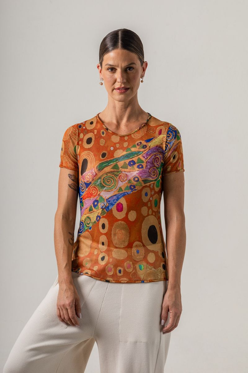 Blusa de Tule segunda pele Klimt Poa Orange