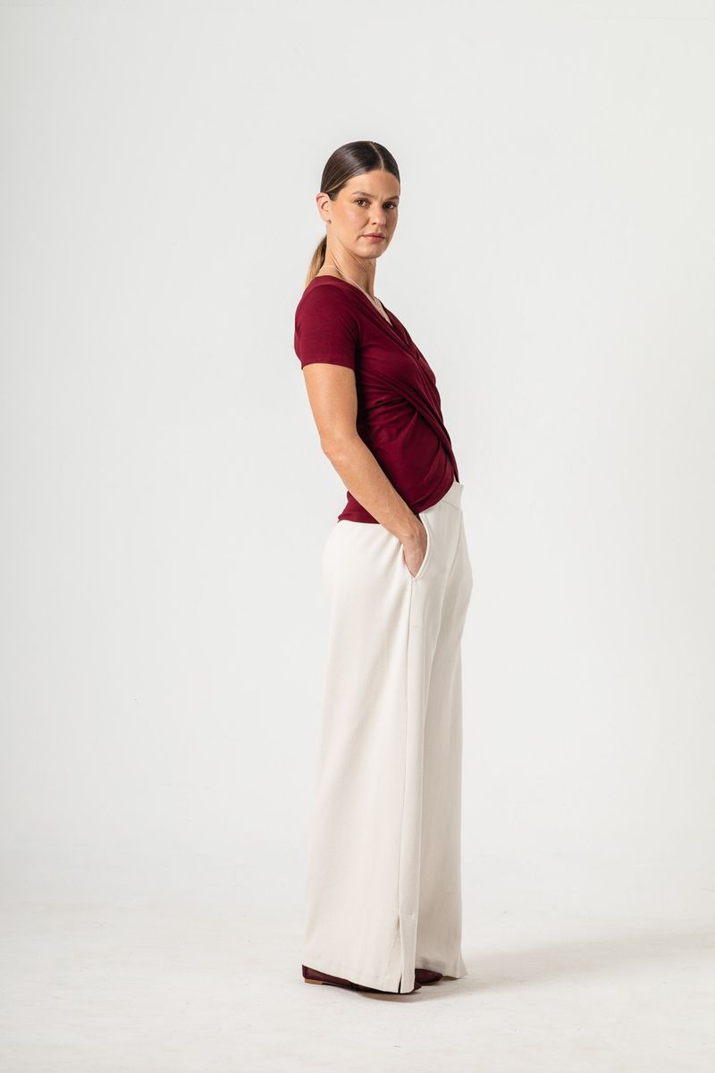 Blusa de Malha Vinho Decote Transpassado