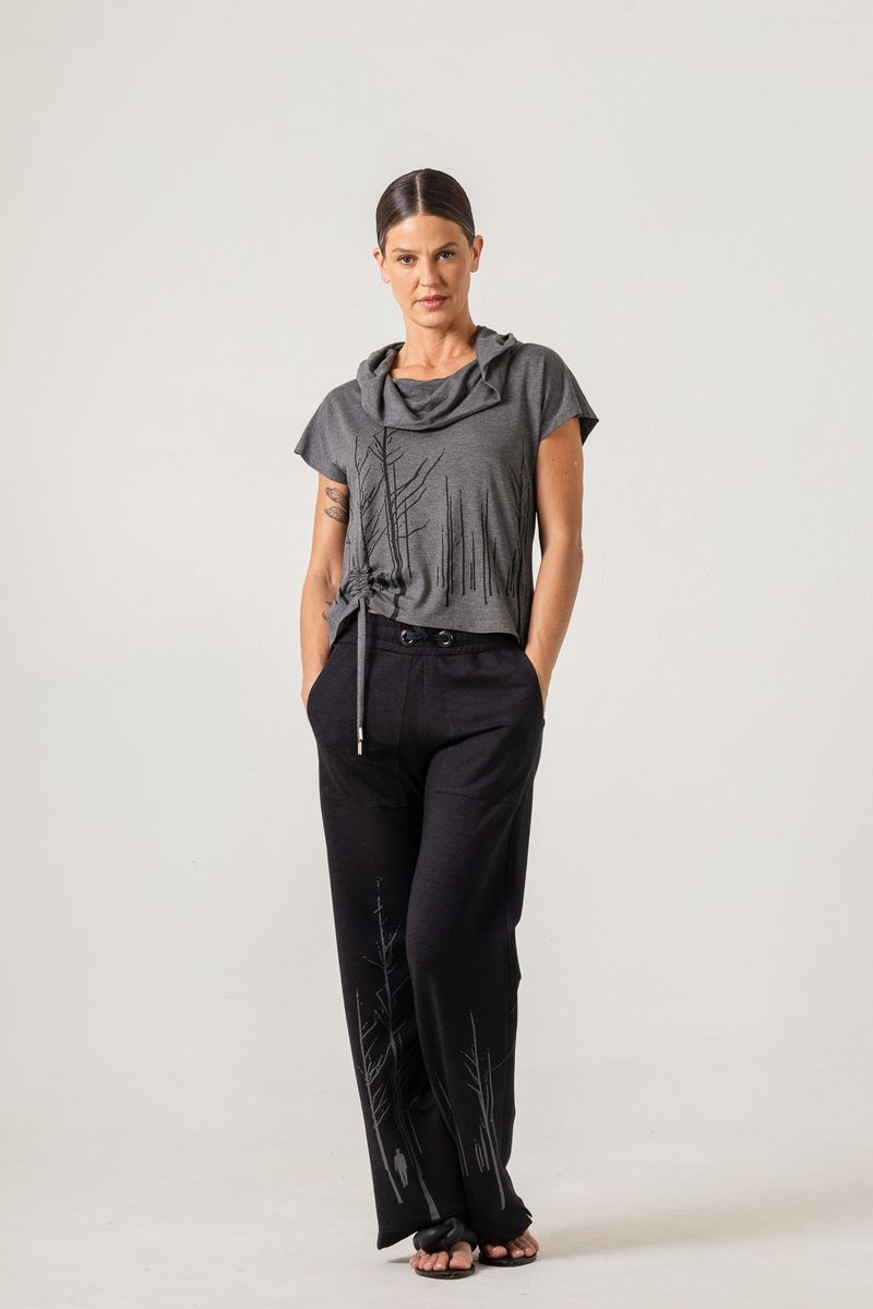 Blusa de Malha Cinza Gola Role