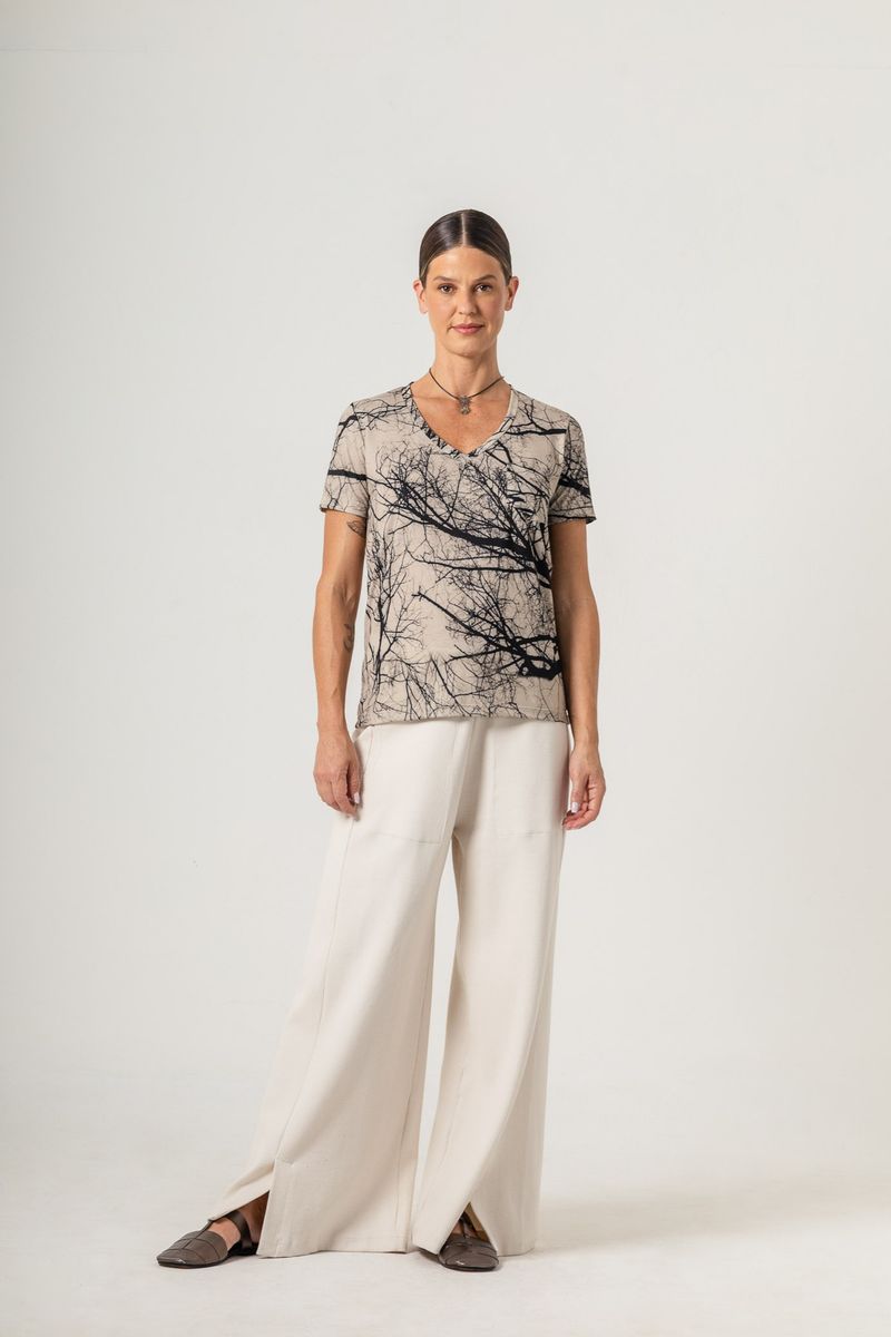 Blusa de Malha Baby look com bolso Galho Vari Escura