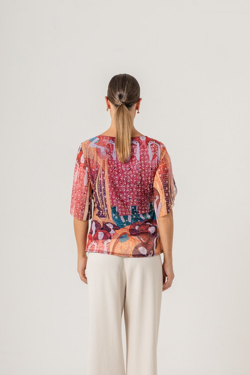 Blusa de tule decote Canoa Klimt Beethoven