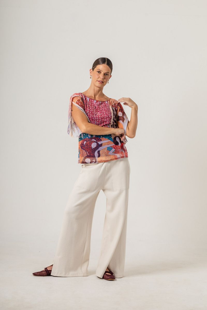 Blusa de tule decote Canoa Klimt Beethoven