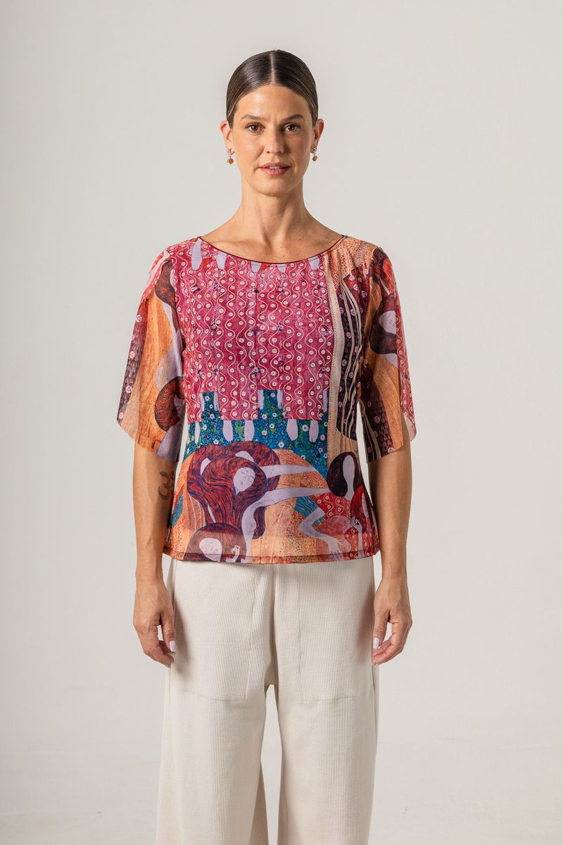Blusa de tule decote Canoa Klimt Beethoven