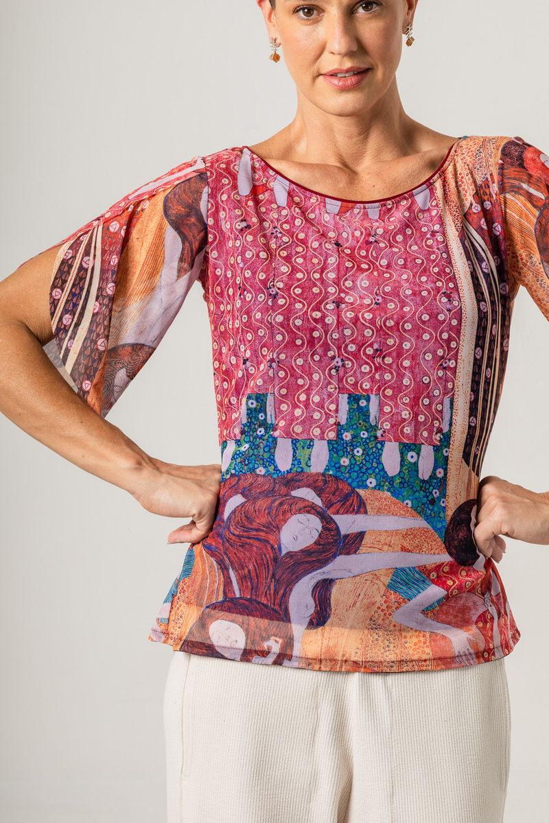 Blusa de tule decote Canoa Klimt Beethoven