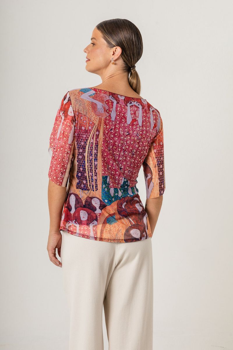 Blusa de tule decote Canoa Klimt Beethoven