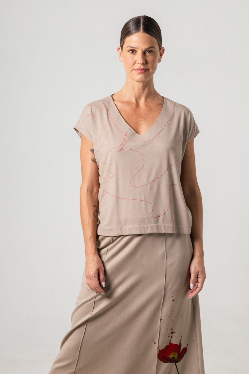 Blusa de Malha Canelada Areia