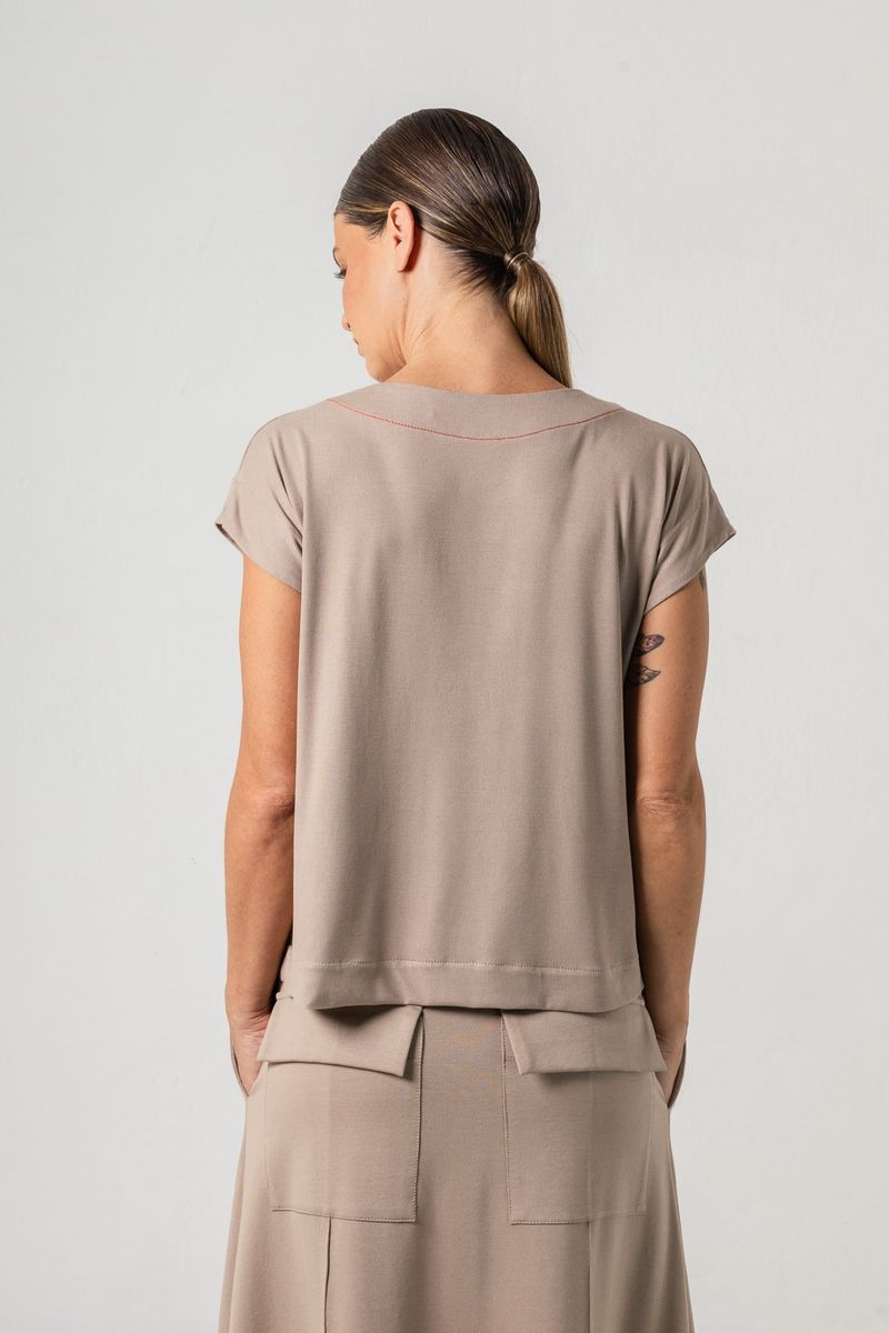 Blusa de Malha Canelada Areia