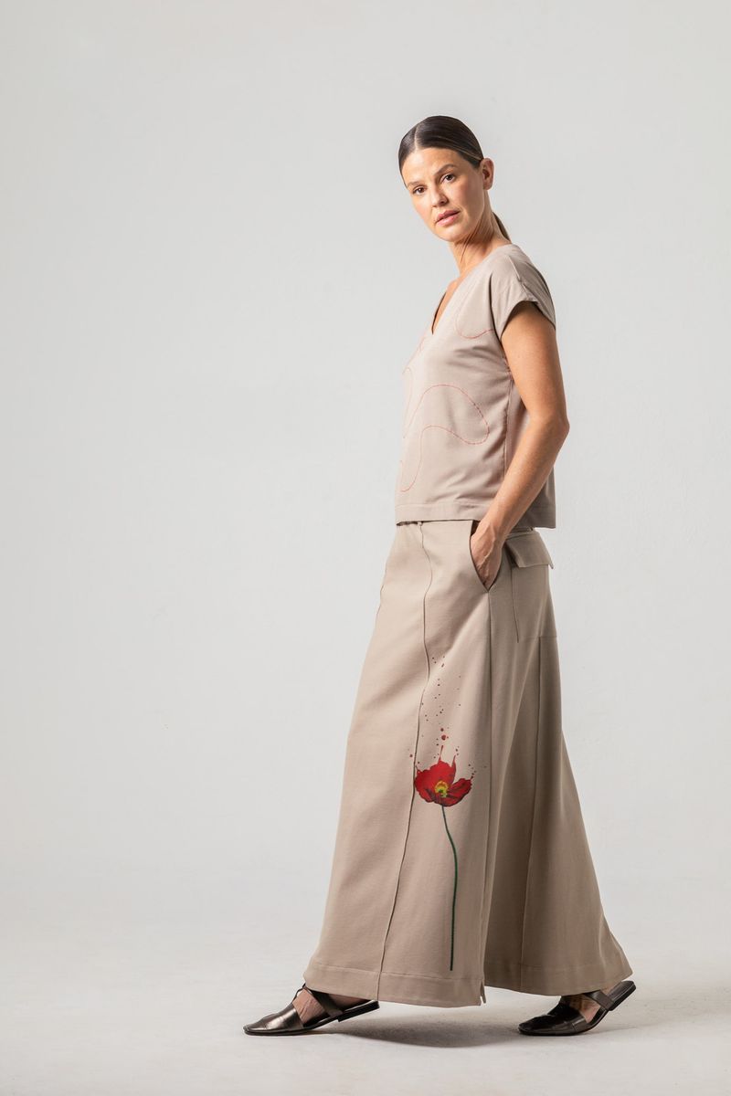 Blusa de Malha Canelada Areia
