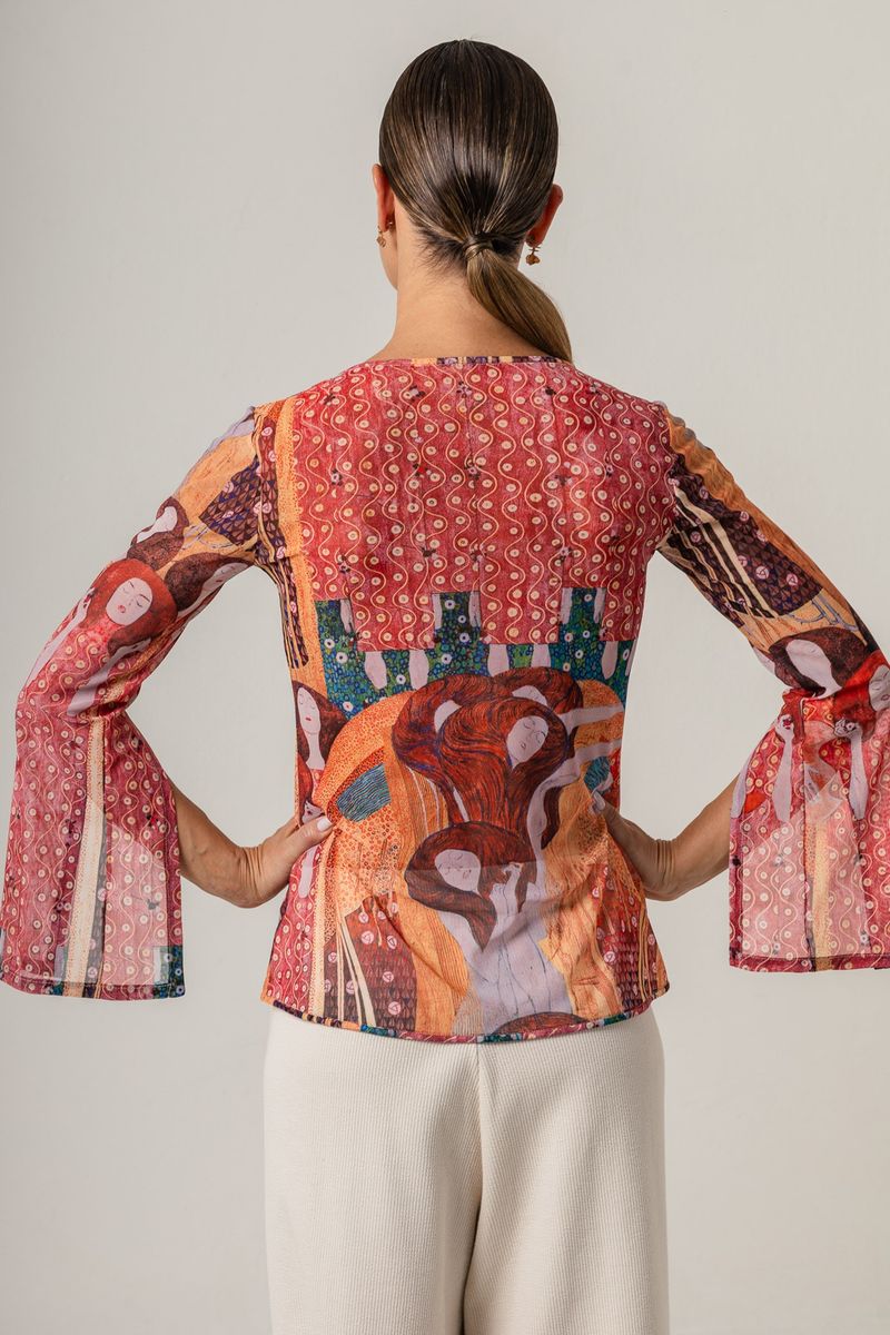 Blusa de Tule Manga Longa Klimt Beethoven