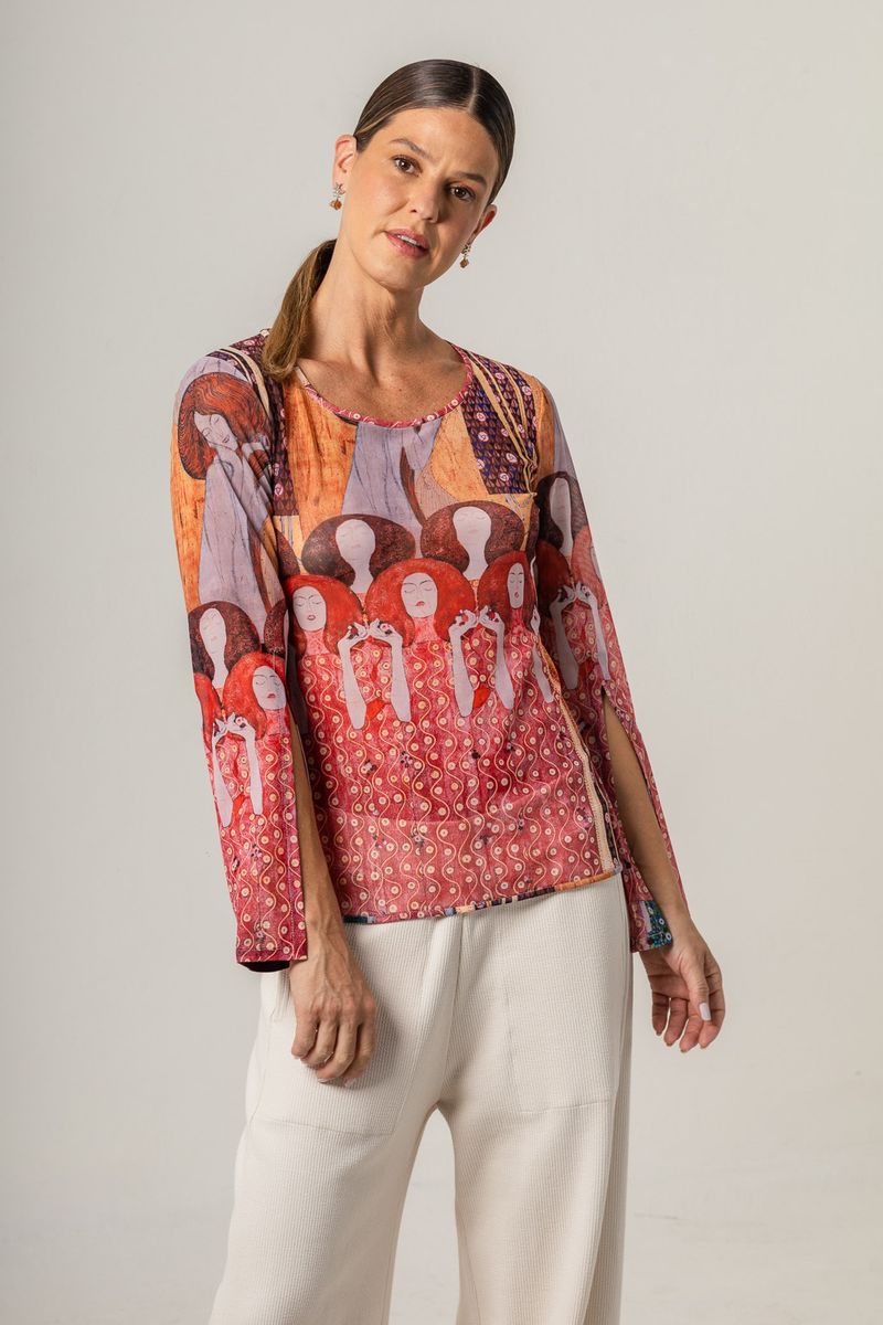 Blusa de Tule Manga Longa Klimt Beethoven