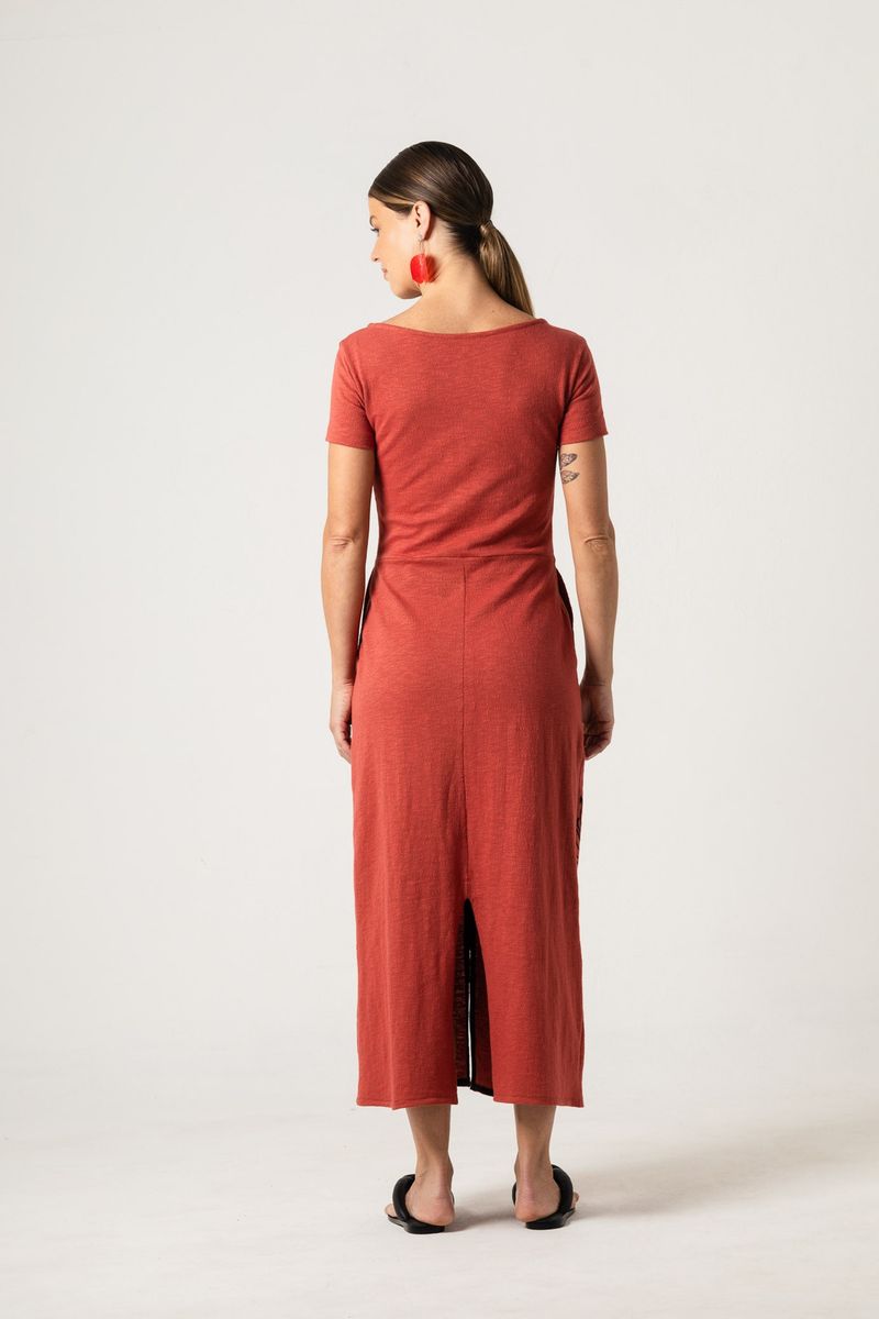 Vestido Midi de Malha marrom Decote U