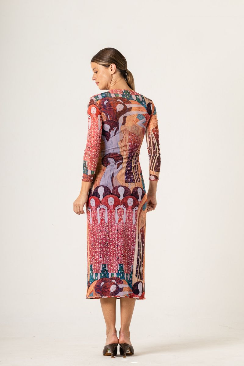 Vestido Midi de Tule Manga Longa Klimt Beethoven