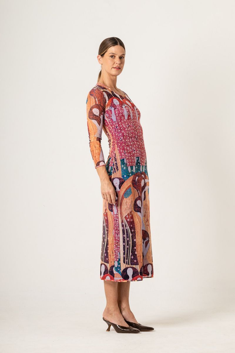 Vestido Midi de Tule Manga Longa Klimt Beethoven