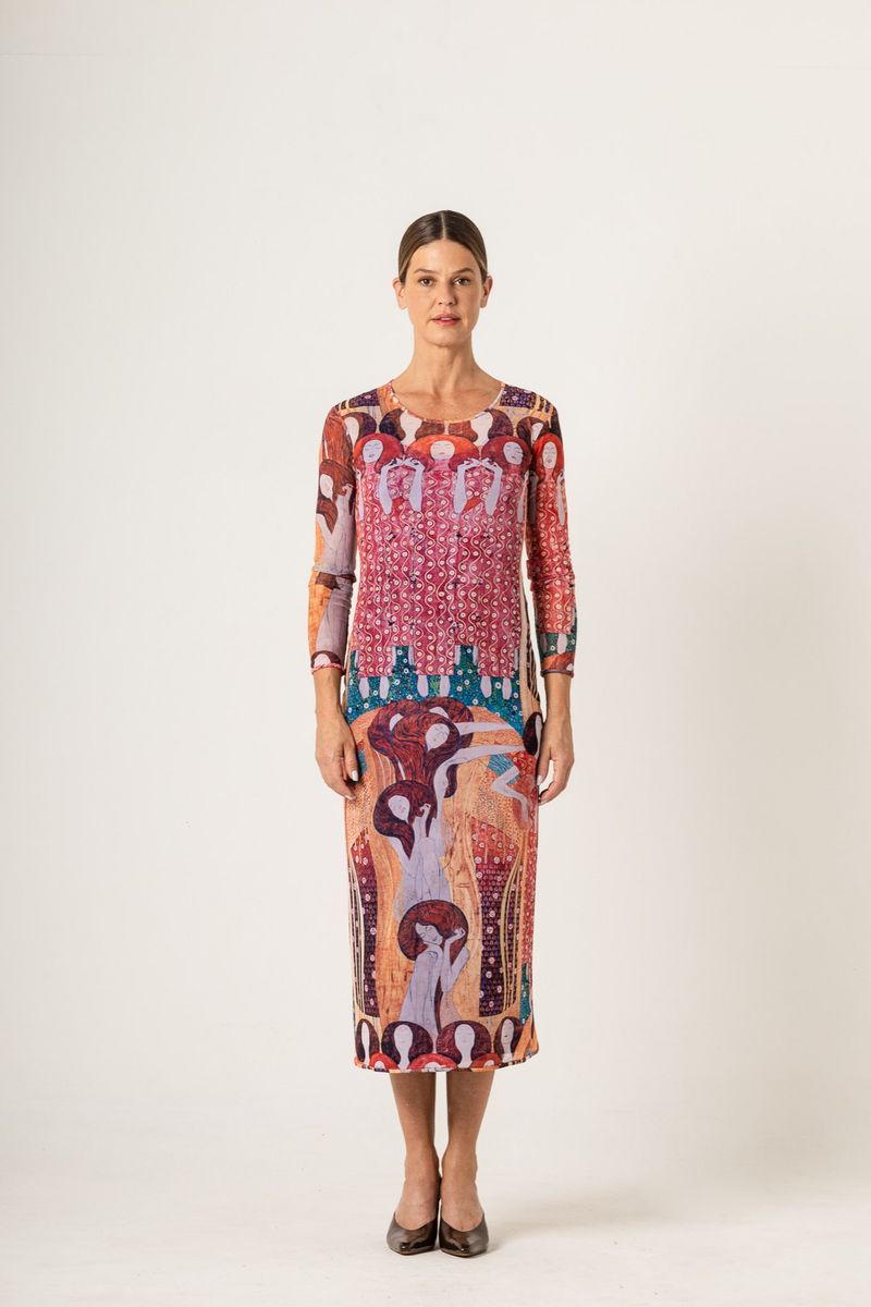 Vestido Midi de Tule Manga Longa Klimt Beethoven