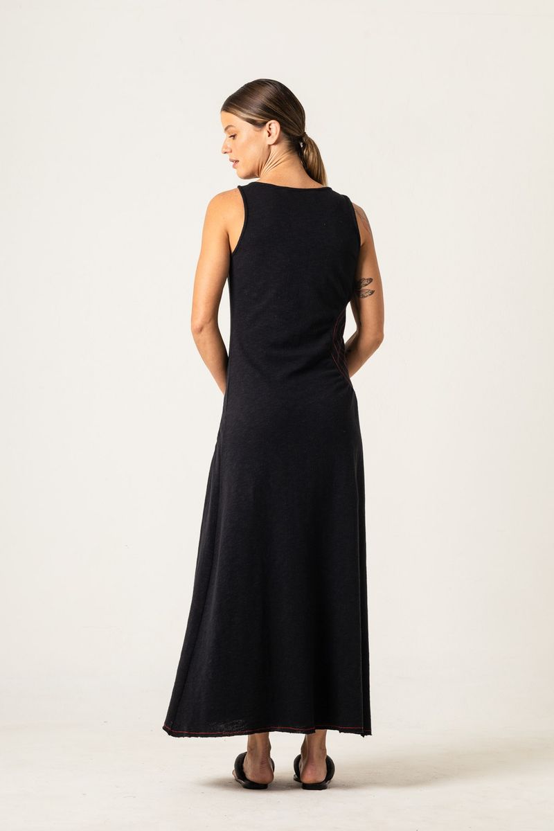 Vestido Longo de Malha Preto Bolas laterais 