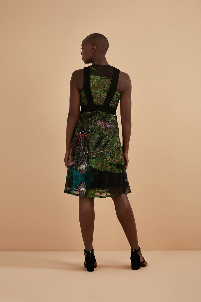 Vestido Renda Estampada Decote V Frente E Costas