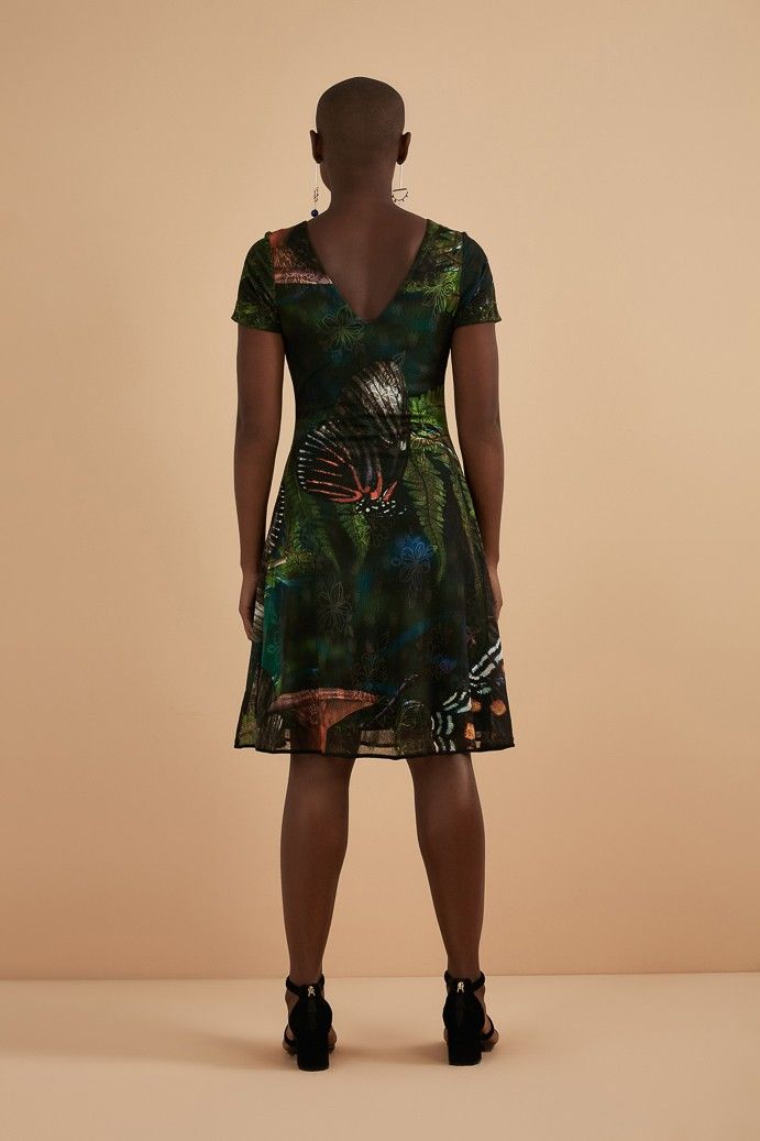 Vestido Tule Decote V Frente C/ Detalhe Nas Costas