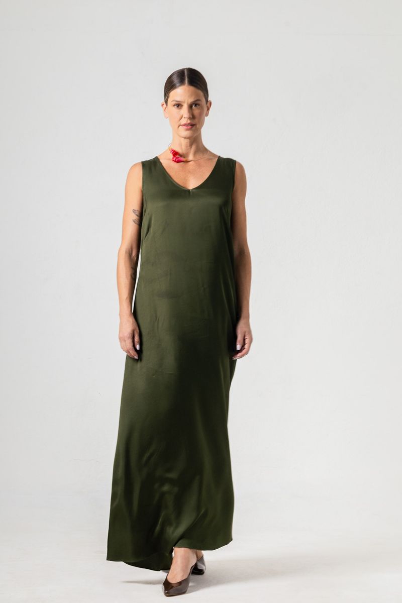 Vestido Longo de Cetim Verde
