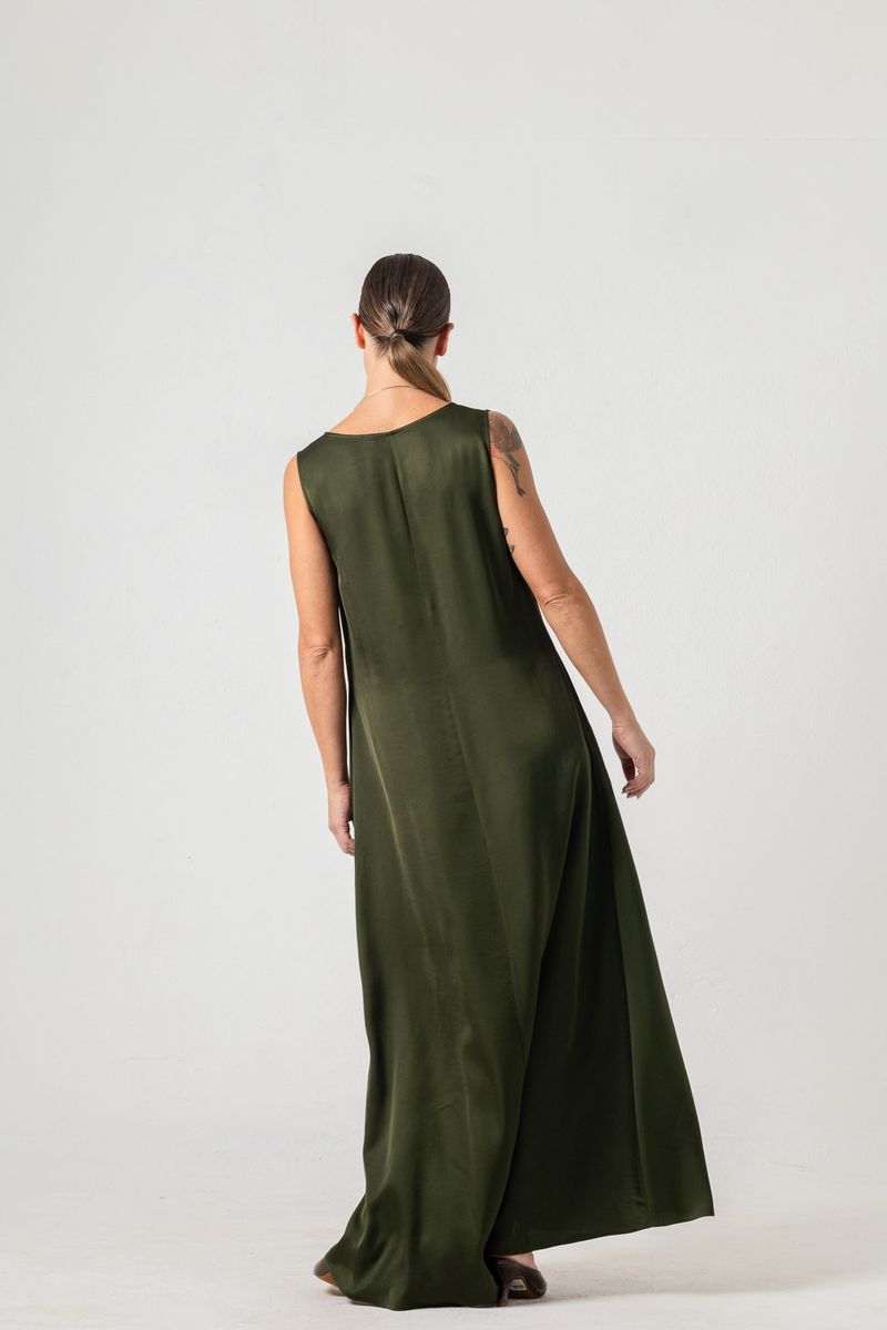 Vestido Longo de Cetim Verde