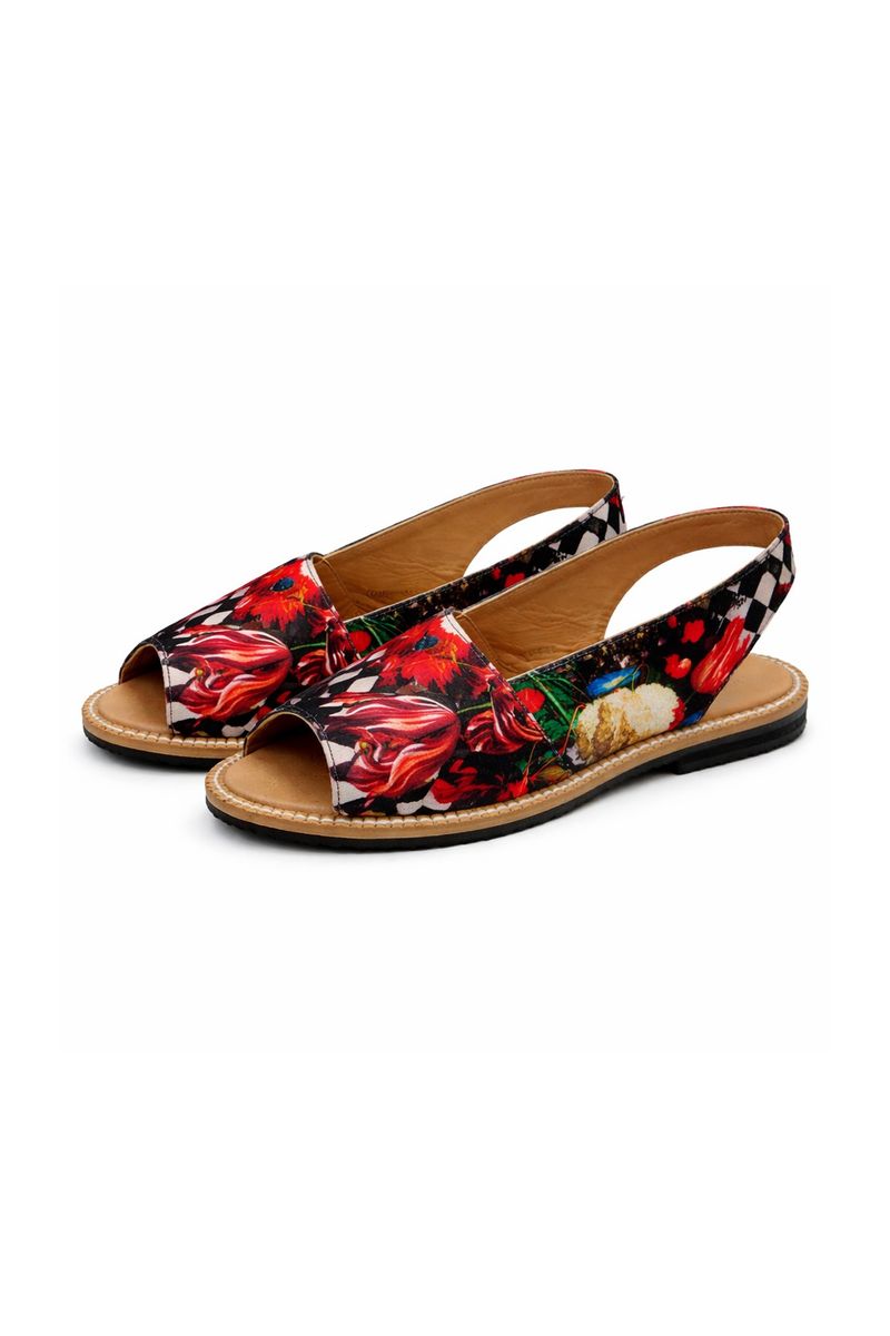 Sandália Rasteira Floral Xadrez