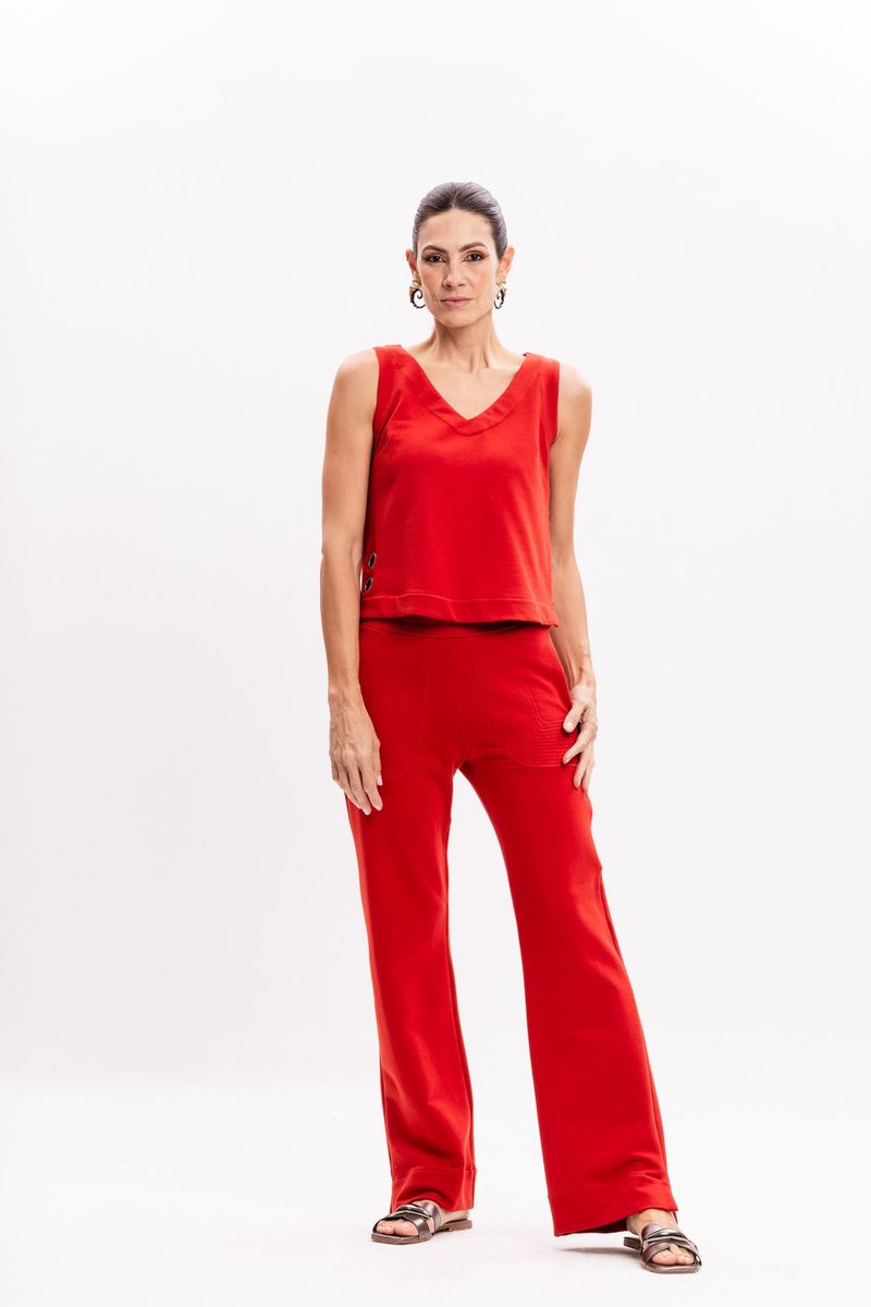 Blusa de Malha Laranja com Ilhós Laterais e Botões