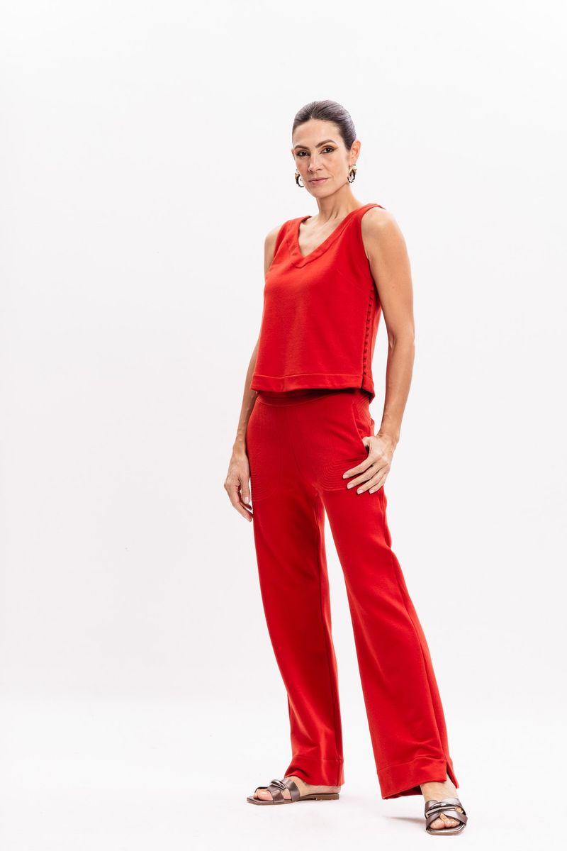 Blusa de Malha Laranja com Ilhós Laterais e Botões