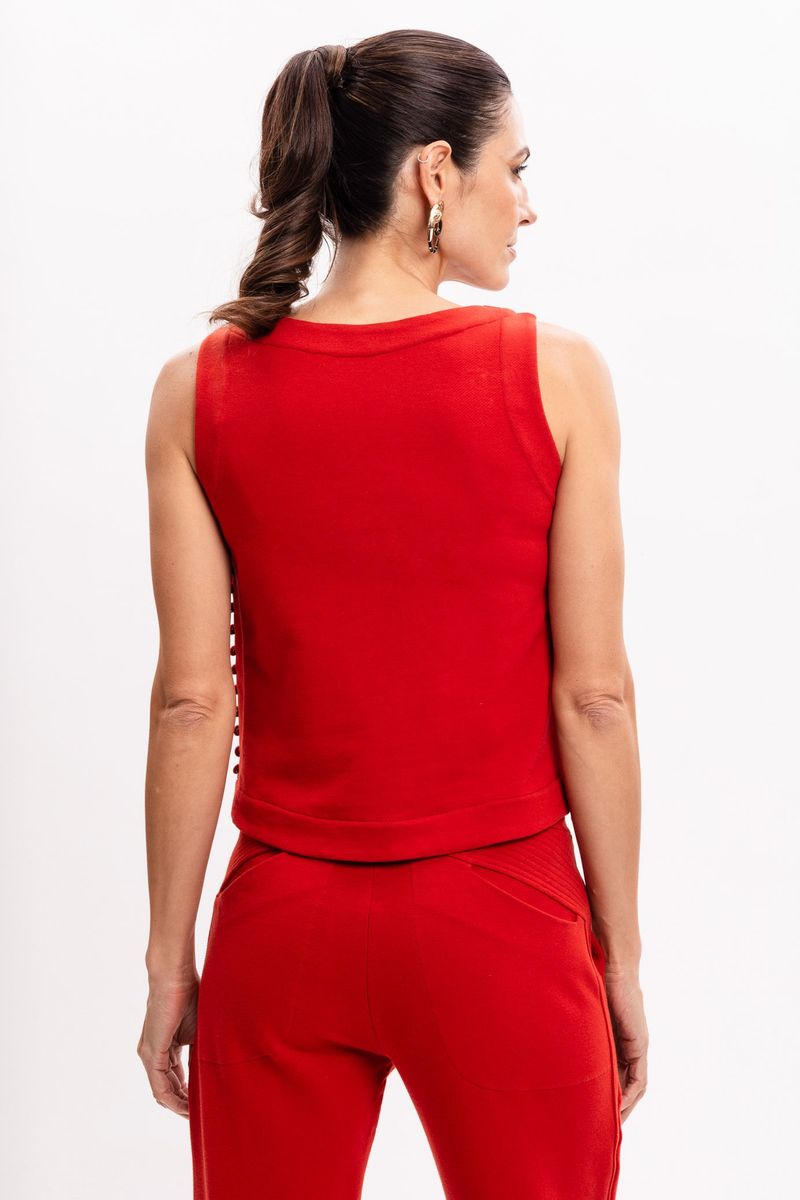 Blusa de Malha Laranja com Ilhós Laterais e Botões
