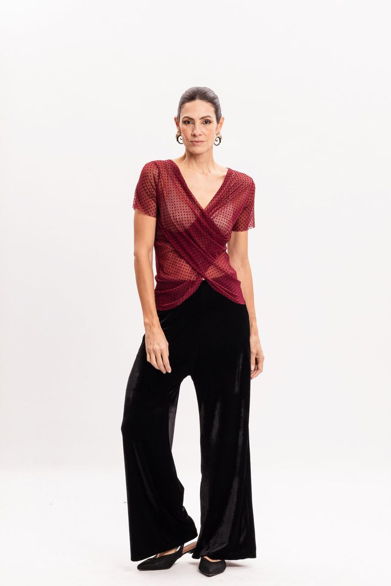Blusa de Tule Vinho com Poá